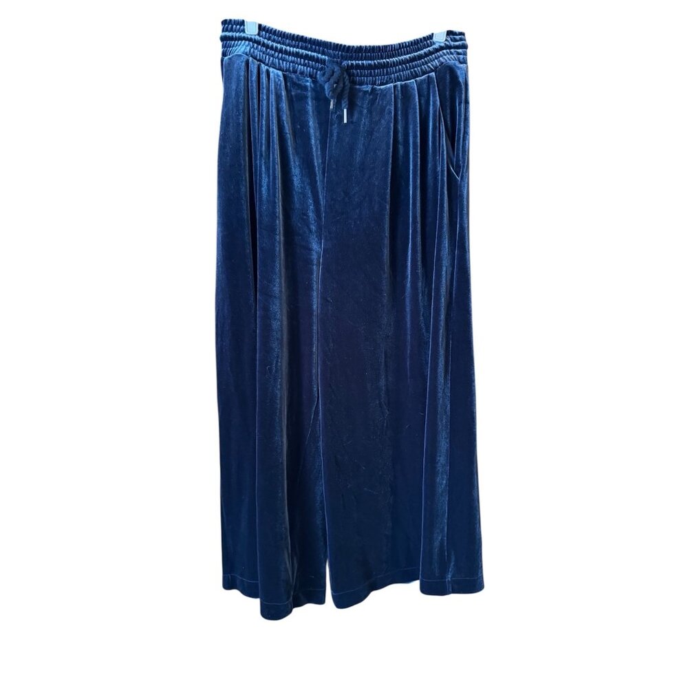 Madewell Navy Blue Velvet Wide-Leg Cropped Pants Size XS Elastic Waistband